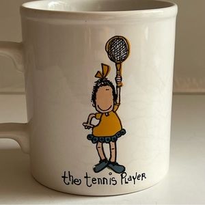Antique Coffee Mug Kiln Craft the Tennis Player Ironstone Whimsy England Cartoon